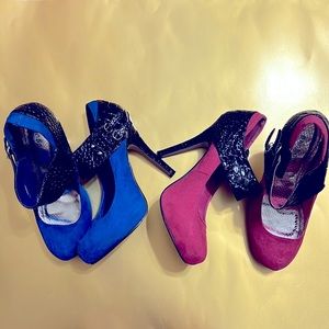 2 pairs of heels pink and blue